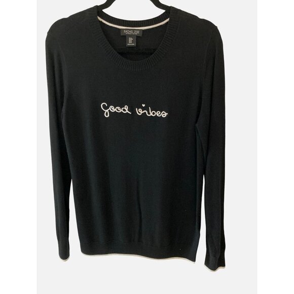 Rachel Zoe Sweaters - Rachel Zoe Good Vibes Black Script Embroidered Pullover Sweater Women's Medium